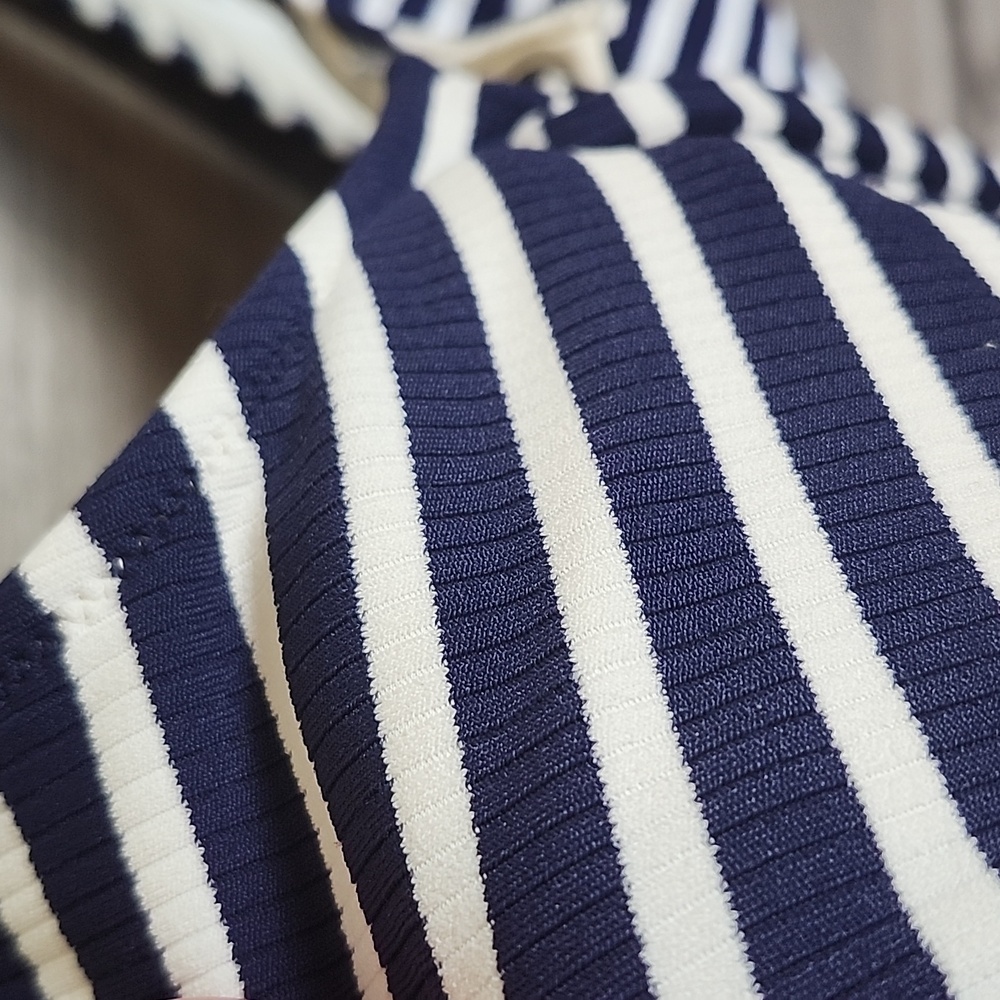 Aerie Striped Ribbed Lace Up Swimsuit Navy and White - Picture 6 of 10